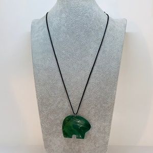 Greenstone Carved Bear Pendant Necklace